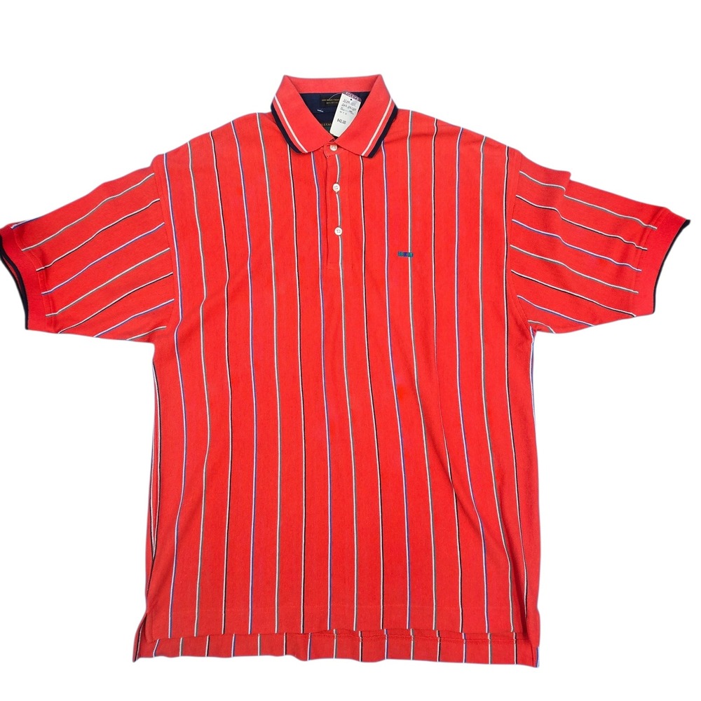 Alexander Julian Colours Mens Red Striped Polo Shirt Large NWT Vintage 90s Golf